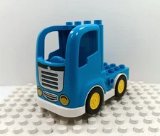 Lego Duplo Item Semi Truck & Base rabbit on grill blue w/ white/yellow wheels