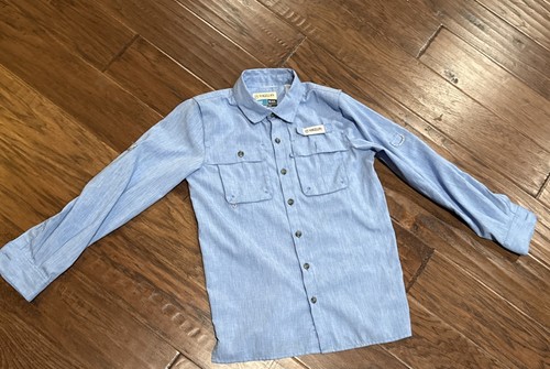 Magellan Fishing Shirt Youth M (10-12) Long Sleeve Boys Blue Vented Sun