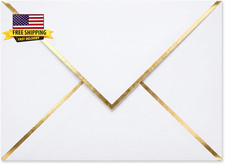 A7 Invitation Envelopes 5X7 with Gold Foil Border - 25 Pack White V-Flap Luxury