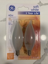 2 GE Lighting Soft White 40w Candelabra Decorative Cozy Light Bulbs E12 Base
