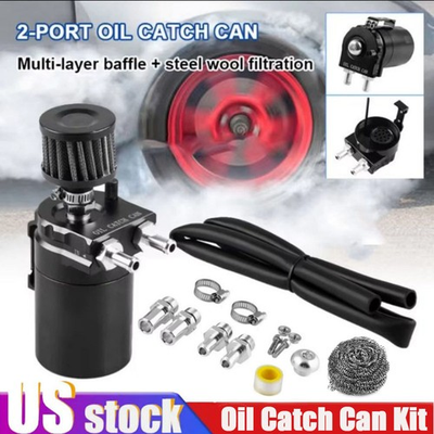 #ad Universal Oil Catch Can Kit Reservoir Baffled Tank with Breather Filter Aluminum $15.58