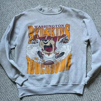 GILDAN Washington Redskins Taz Looney Tunes Grey Unisex Crewneck Sweatshirt KH18905