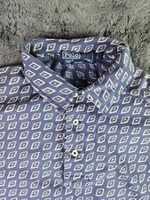 Polo Ralph Lauren Shirt Adult L Blue Diamond Pattern Polo Golf Prep Mens