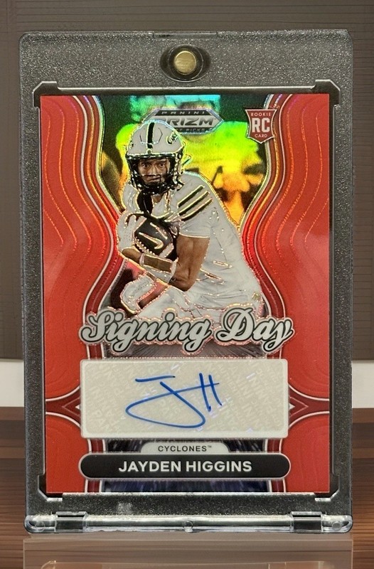 2025 Panini Prizm Draft Picks Jayden Higgins Red Prizm Signing Day Auto /399 RC