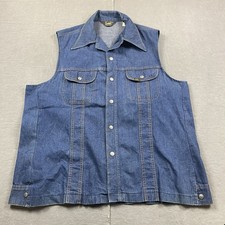 Vintage Mr Lee Denim Vest Mens Large Blue Button Up Honda Patch USA Made Western