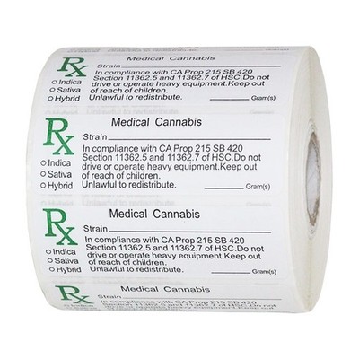 1000 California Compliant Medical Marijuana RX Labels 3x1 Cannabis Stickers Roll