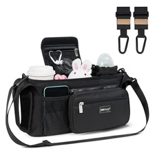 Baby Stroller Organizer Caddy with Insulated Cup Holders & Secure