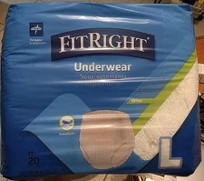 FOUR PACK BOX FitRight Extra Underwear, Senisoft, 20 Count, Large (40-56 in) X 4