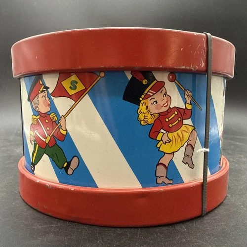 Vintage "Ohio Art" Tin Lithograph Toy Drum with Drumstick 6” Marching Band
