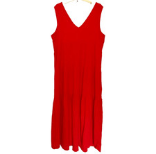 NWOT Quince Organic Cotton Gauze Tiered Maxi Dress Red V-Neck Sleeveless Size L