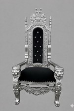 Throne Chair - Wedding Chair -  Silver Frame - Lion Chair  King  - Black Velvet