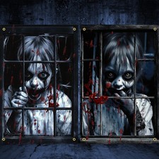 2 Pcs Scary Halloween Window Decorations - Ghost Silhouette Window Cover with