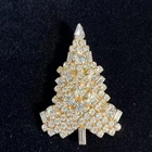 Vintage Eisenberg Ice Christmas Gold Tree Brooch Pin w/Rhinestones 2.25"