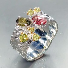 Schmuck natürlicher Turmalin Ring 925 Sterling Silber Größe 7 /R461445