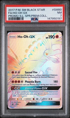 2017 POKEMON SM BLACK STAR PROMO #SM80 FULL ART/HO-OH GX PSA 7