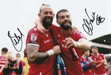 Signed ELLIOTT LEE & STEVEN FLETCHER 12"x8" Wrexham AFC  photo - PROOF/COA -