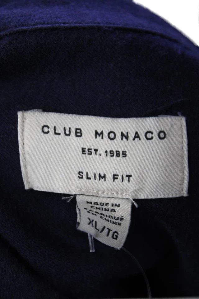 Club Monaco Mens Solid Collared Long Sleeve Button Up Shirt Navy Size XL - Image 4 of 4