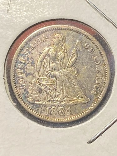 1884 Seated Liberty Dime Lustrous AU Toned