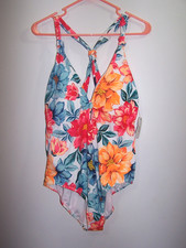 NWT - Time And Tru Multicolor Floral One- Piece Swimsuit, Wireless Size XL 16-18