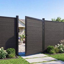 Cherylife WPC Single Door Gate Black&Walnut 6ft x 3ft Composite Aluminum Frame