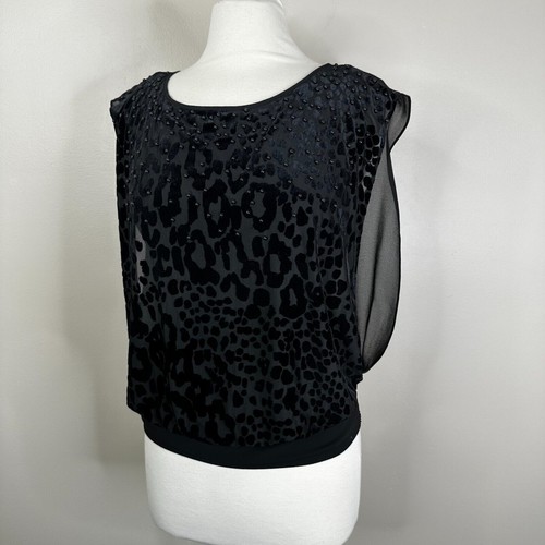 NEW Cache Blouse Size Small Leopard Animal Print Burnout Sleeveless Beaded Shirt