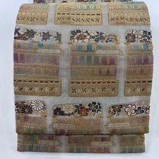 Obi FUKURO OBI Masterpiece Peony Cherry Blossom Gold Thread Silver Thread Gray S