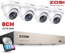 ZOSI H.265+8CH 3K Lite Security Camera System with 1TB HDD 4/8x1080P Dome Camera
