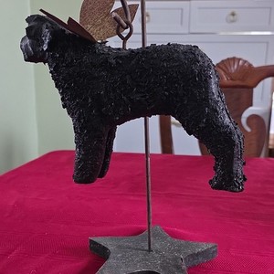 Folk art Bouvier des flandres Dog Figurine Collectible Sculpture Star Base