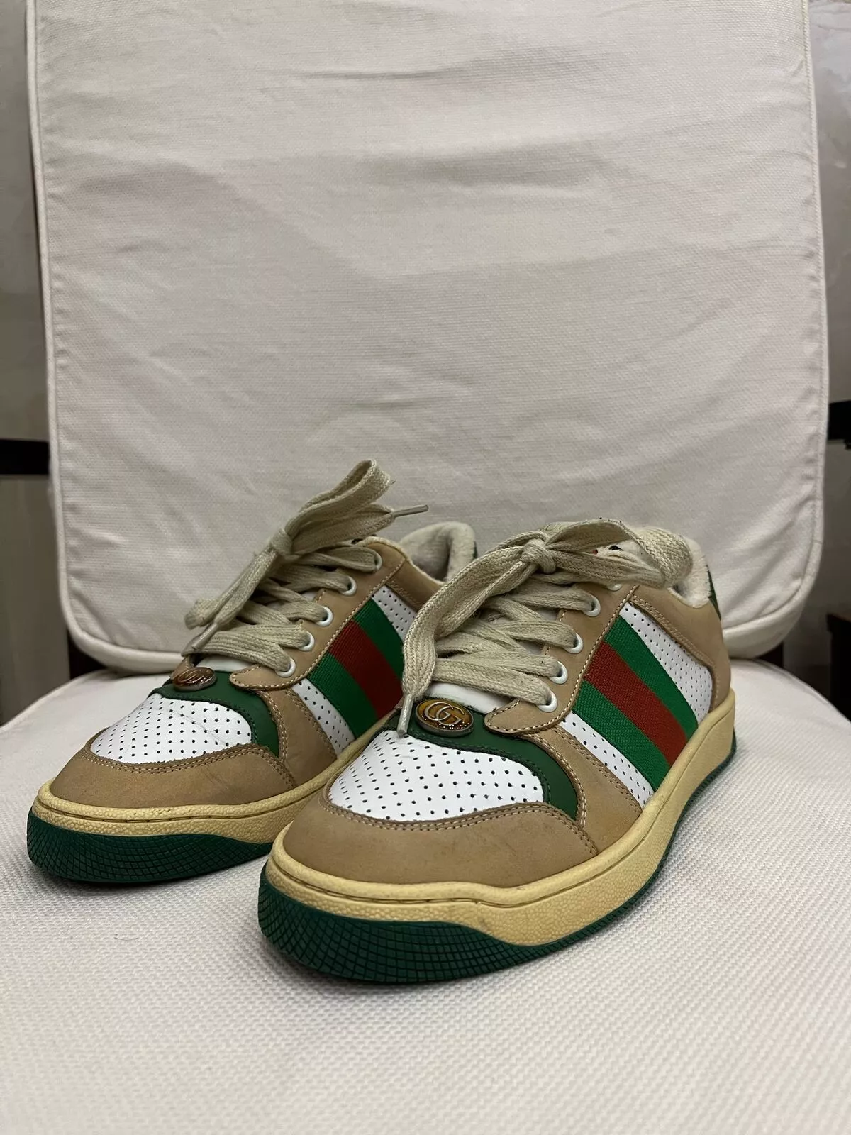 Baskets femme GUCCI Screener blanc cassé et vert