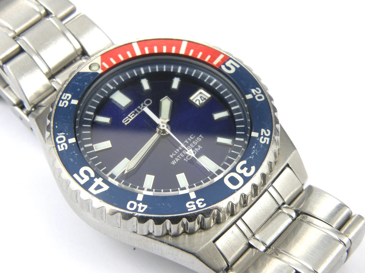 Mens Seiko 5M62 0A10 Pepsi Kinetic Divers Watch 100m eBay