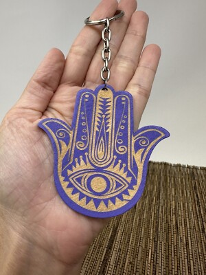 Wooden Hamsa Hand of Fatima Keychain 2.75