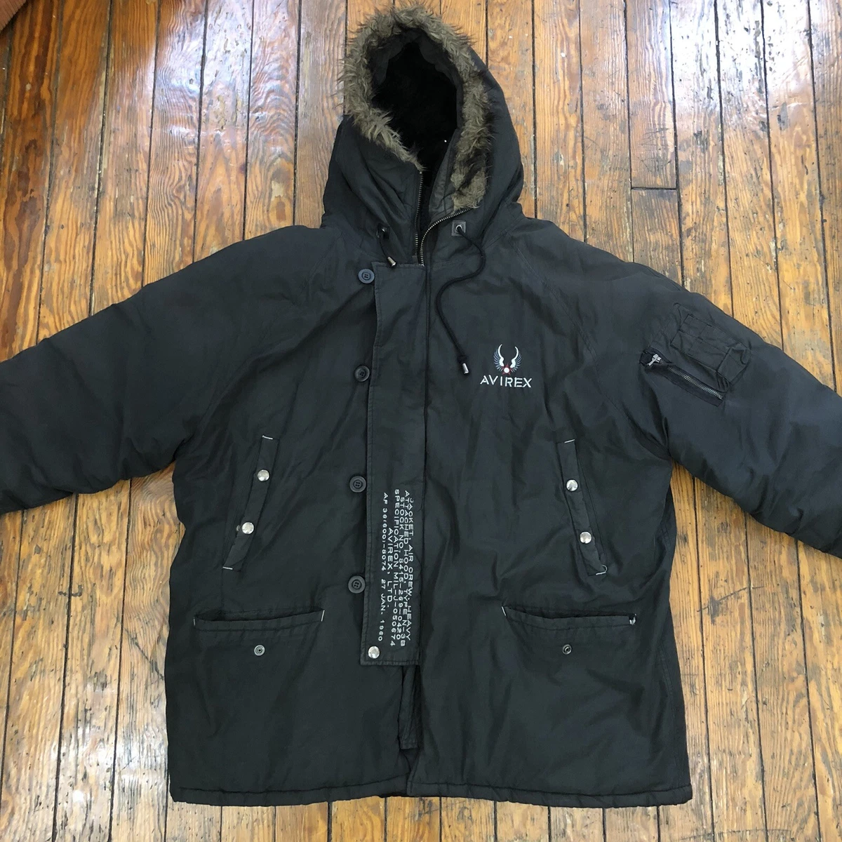 Avirex Parka Military Hooded Mods Flight Coat Jacket Mens 3XL Black Faux Fur