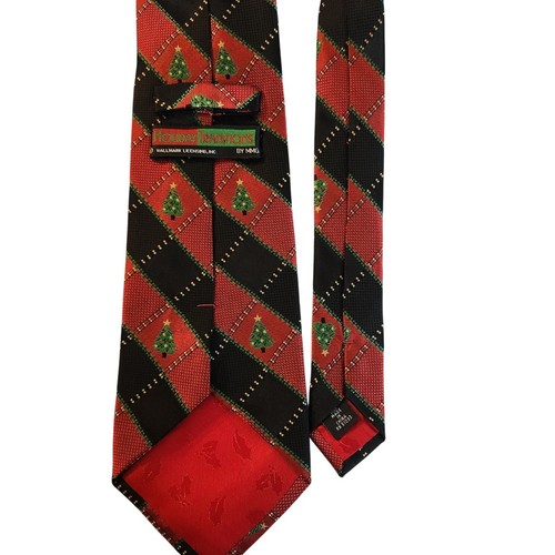 Vintage Hallmark Holiday Traditions Silk Tie With Christmas Tree Pattern - Picture 2 of 5