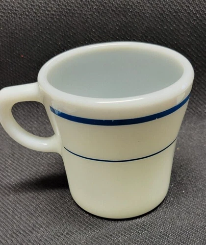 VINTAGE PYREX TABLEWARE BY CORNING Coffee MUG BLUE STRIPES #26 (d3)