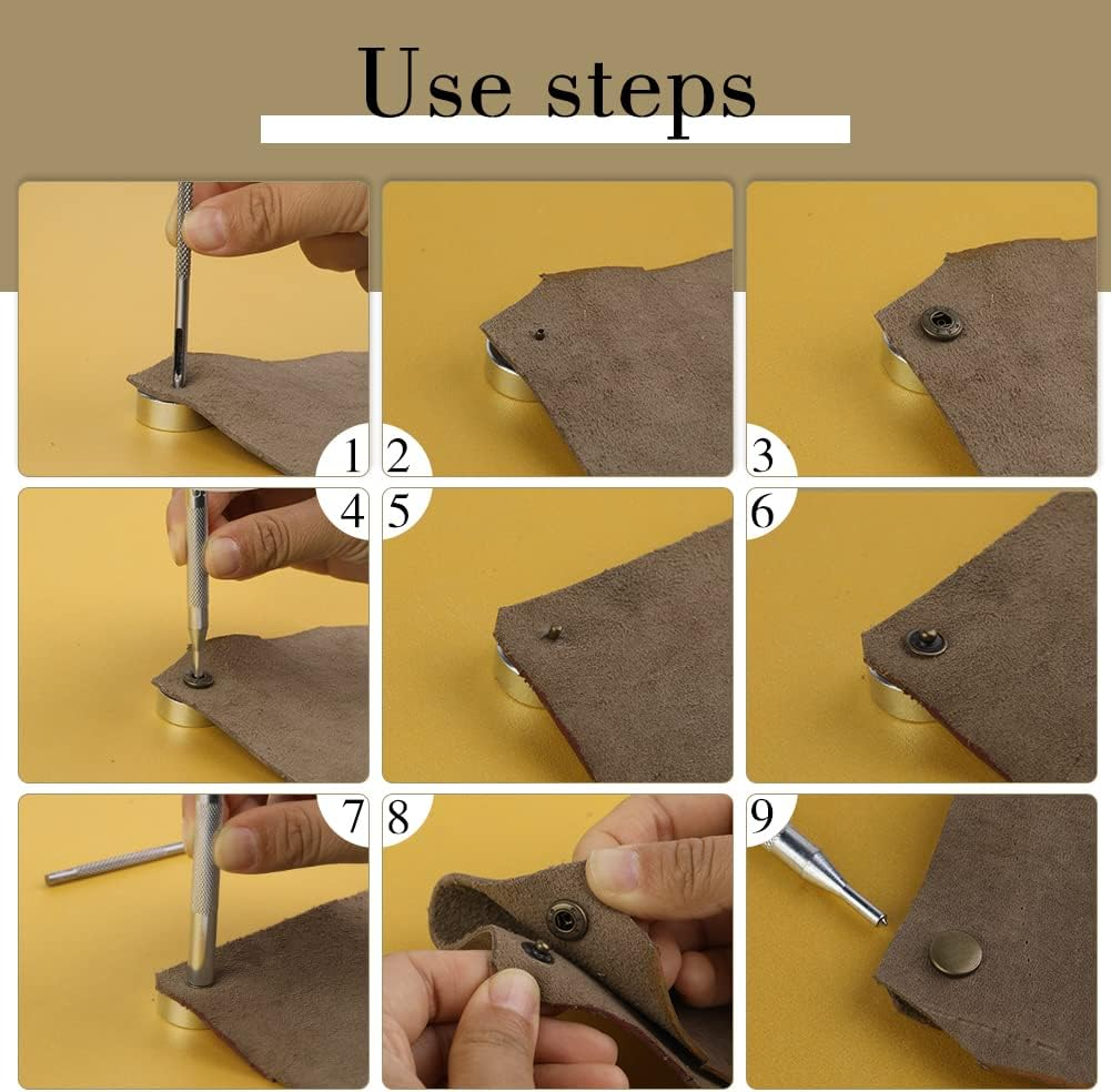 TLKKUE 50 Sets Leather Snap Fasteners Kit 10Mm Bronze Metal Snap