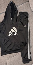 Adidas Boys Pullover Hoodie  Pants Set Youth Black/White Front Logo Size 5