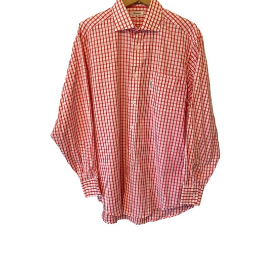 Men’s Faconnable Pink Checkered Button Up Shirt 100 Cotton Size 16.5