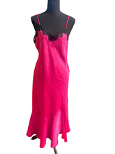 Vintage Delicates Satiny Fuchsia pink  Black Lace Peignoir Nightgown small
