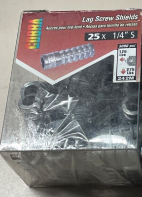 Cobra Lag Screw Shield Anchor Zinc Alloy each 25 pcs  1/4'' S
