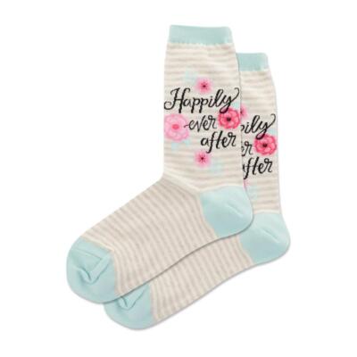 Hot Sox Happily Ever After Crew Socks 1 Pair, Natural, Women's 9-11