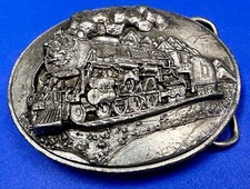 Railroad USA Transportation Vintage Pewter Oval Belt Buckle by Siskiyou S-80