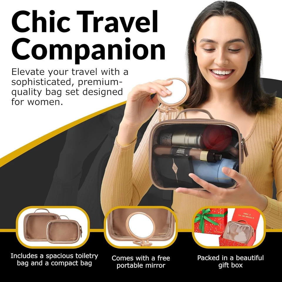 Juego de Bolsa de Maquillaje, Bolsa de Cosméticos de Viaje con Frontal Transparente Transparente 3 Piezas Regalo, Desnudo Foto 2 de 4