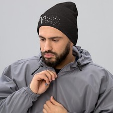 Aries Ram in the Stars Knit Beanie - Cozy Knit Hat  White Thread  Dark Grey