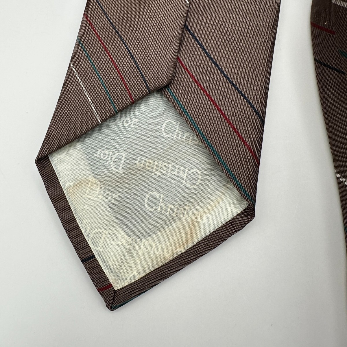 Christian Dior ブラウン ネクタイ Christian Dior Cravates Tie Brown With Stripes Dior Logo On