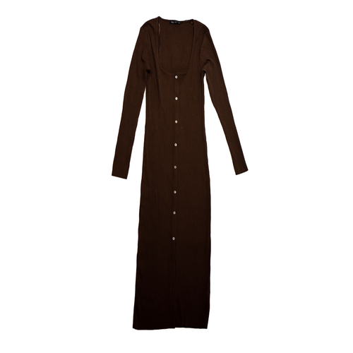 Zara women's Brown Long Knit Maxi Dress Long sleeve Size S eBay