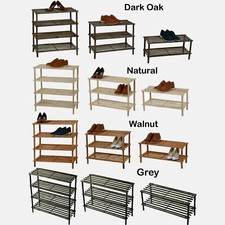 WOODEN SLATED SHOE RACK SHELF STAND HOLDER ORGANIZER 2 / 3 / 4 TIER LIGHT WEIGHT
