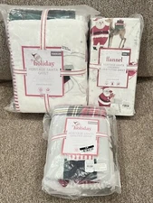 Pottery Barn Kids Heritage White Santa Toddler Quilt Flannel Crib Sheet Std Sham