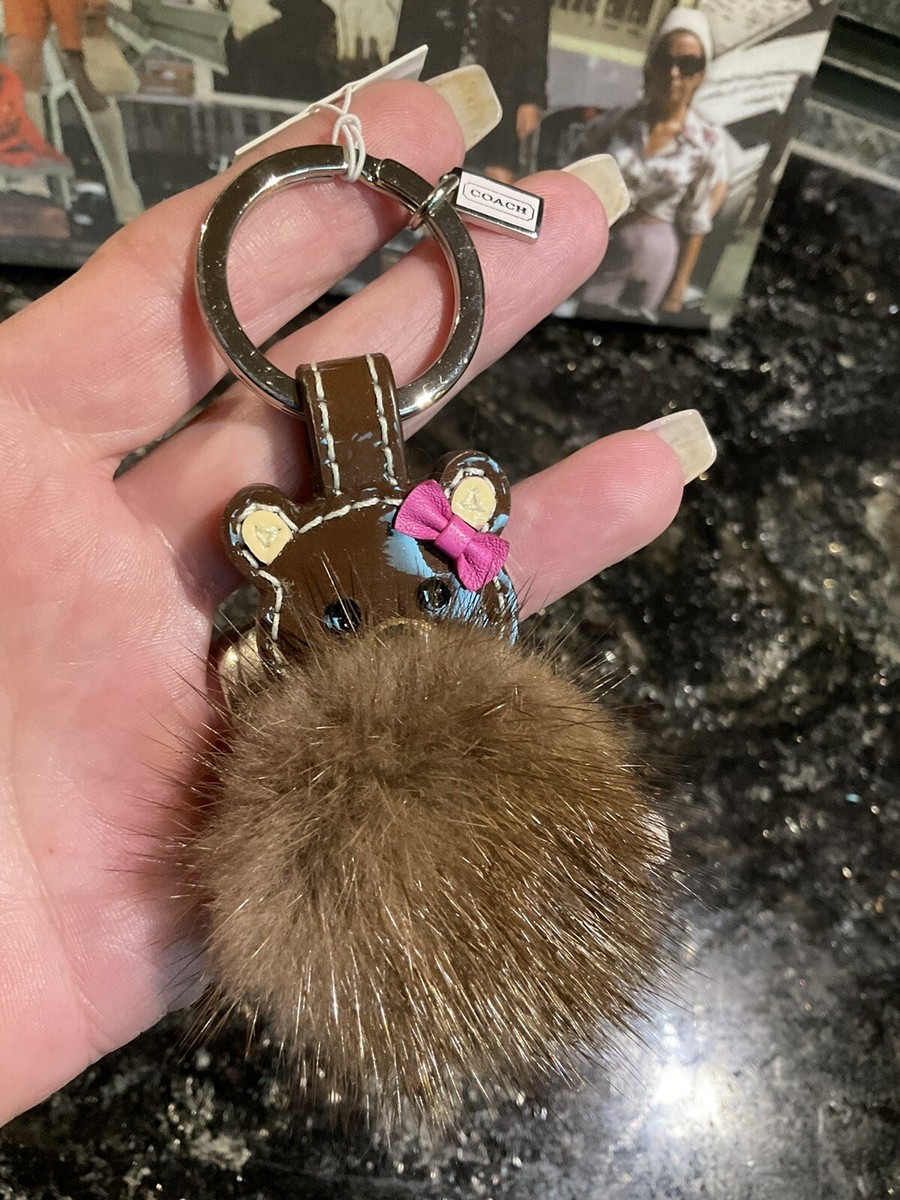 Coach Mink Fur Teddy Bear Keychain Ring Fob Bag Charm - 61913 NET