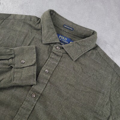 Polo Ralph Lauren Button Down Shirt Mens XL Green Plaid Italian
