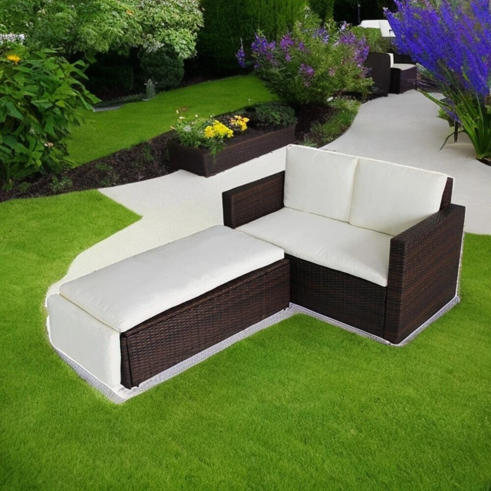 Rattan Outdoor Garten Terrasse Korb Möbelset Sonnenbett Sofa 2-Sitzer Liege - Bild 3 von 4